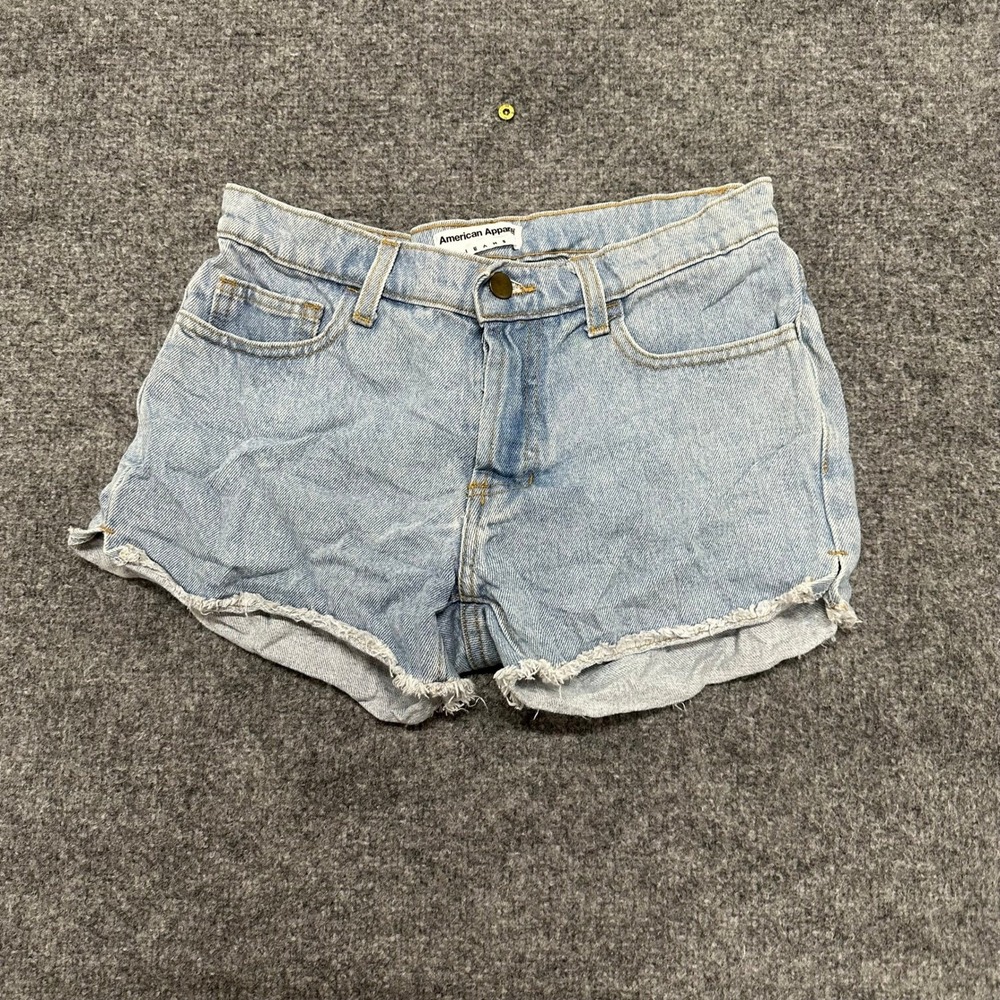American Apparel Denim Shorts Womens Size 27 Light Blue Cotton Raw Hem USA Made